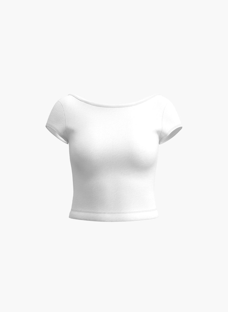 A white t-shirt with a smocked bust.