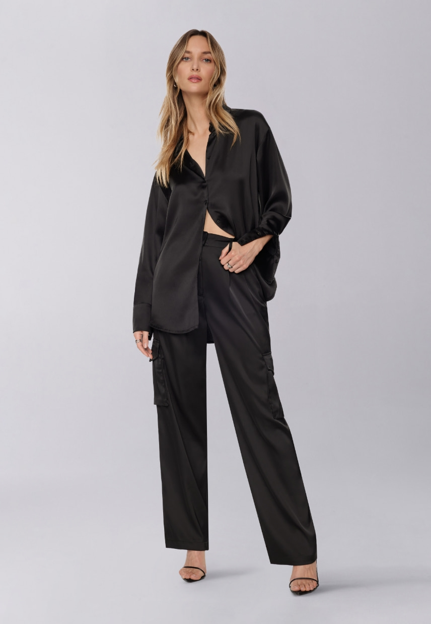 Black Satin Straight Leg Pants