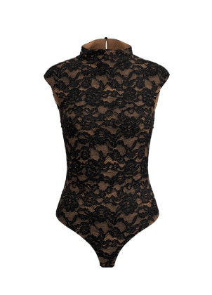 Black mock neck bodysuit.
