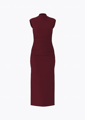 Burgundy mock neck maxi dress.
