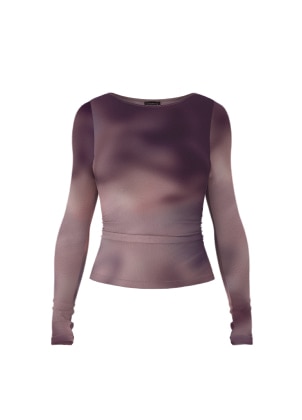 Haut fleuri mauve en maille à manches longues.