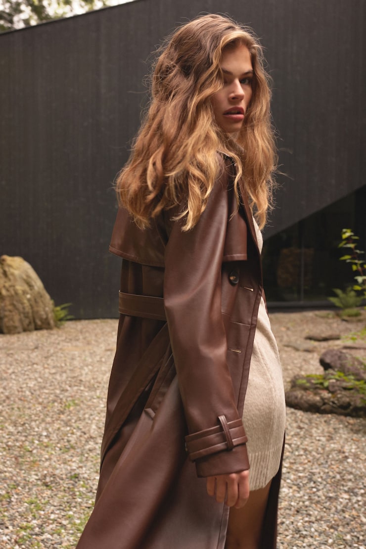 Faux Leather Trench Coat Brown | Dynamite