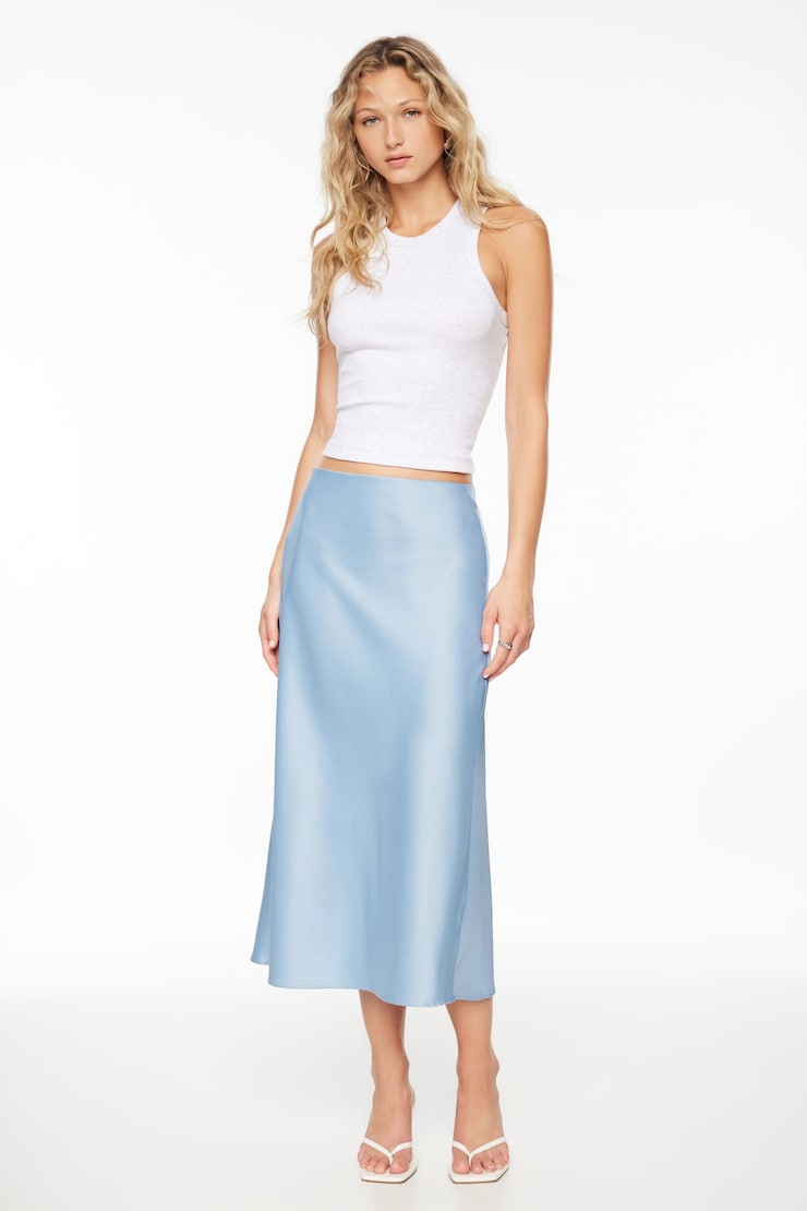 Melody Satin Slip Midi Skirt Blue Dynamite