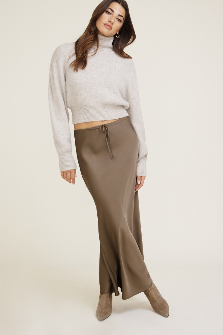 Cary Satin Slip Maxi Skirt Brown Dynamite