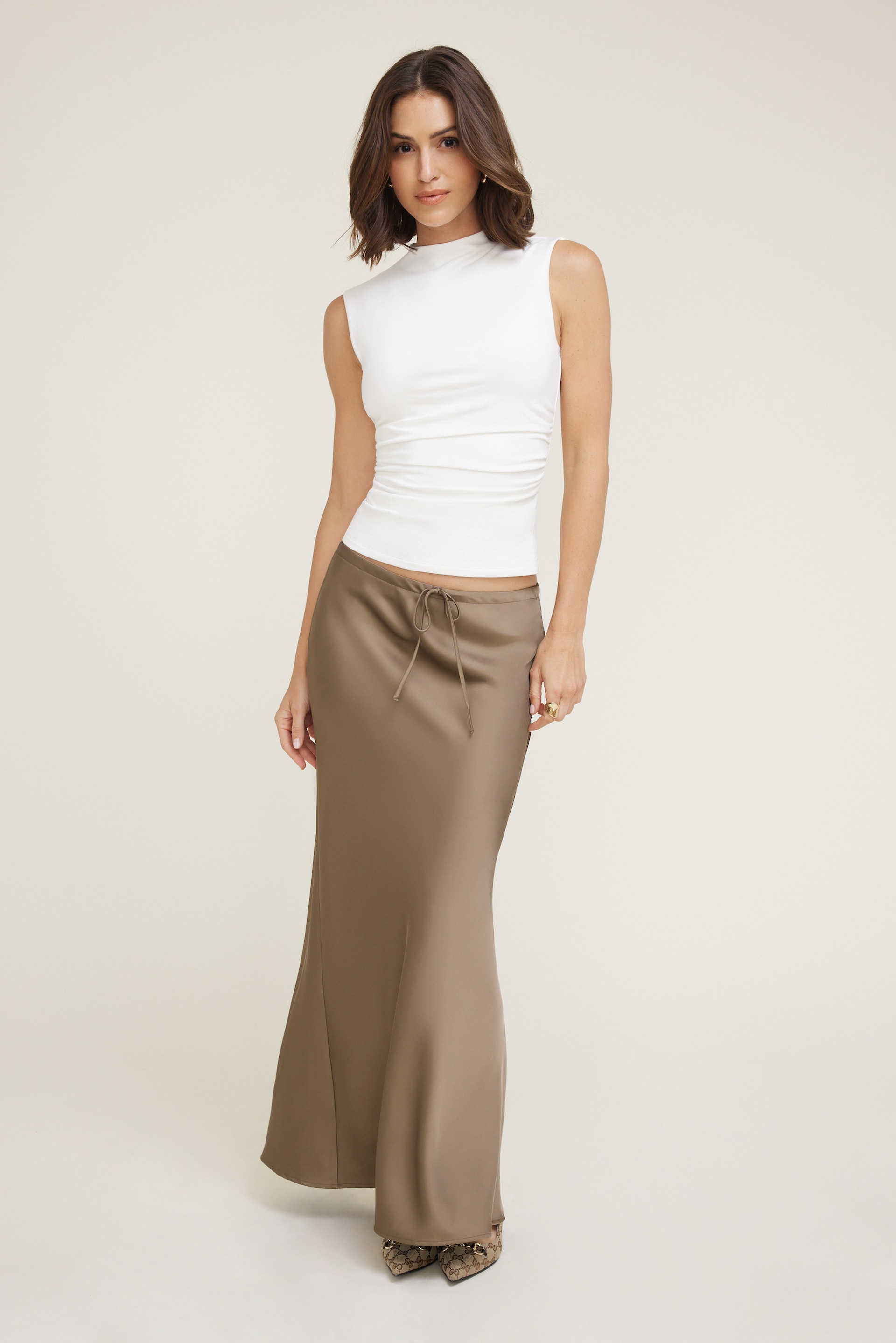 Mock Neck Cotton Spandex Tank Top White | Dynamite