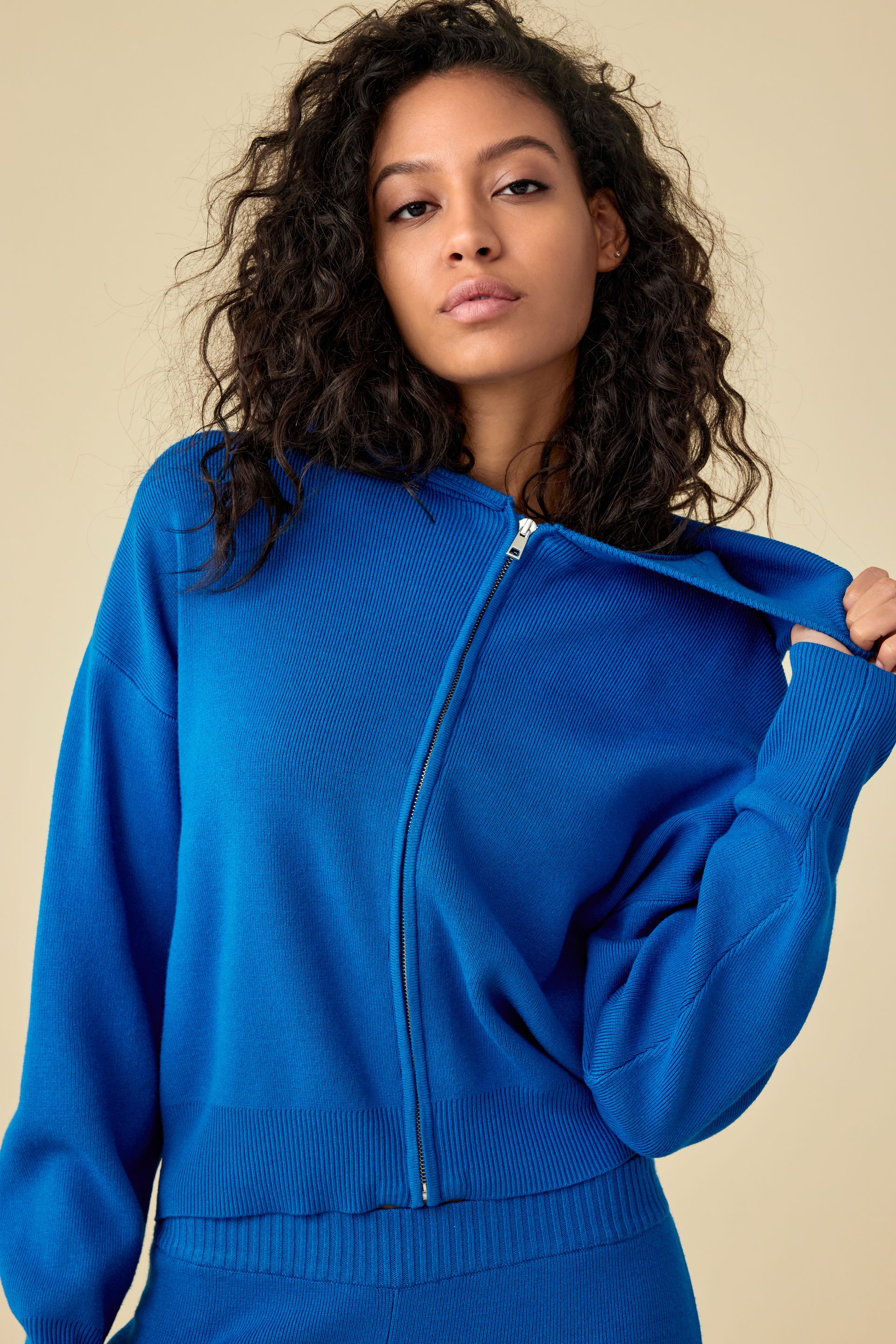 トップス fuckthisindustry KNIT ZIP UP HOODIE Zip Up Knitted Hoodie BLUE | Dynamite