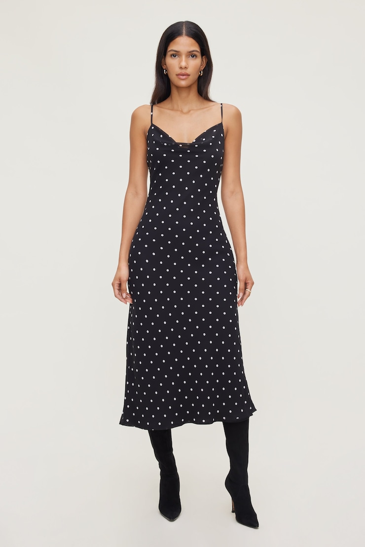 ワンピース Tiered Polka-Dot Long Dress black M ZARA Black Polka Dot Tiered Maxi Dress Bloggers' Fave Sold Out