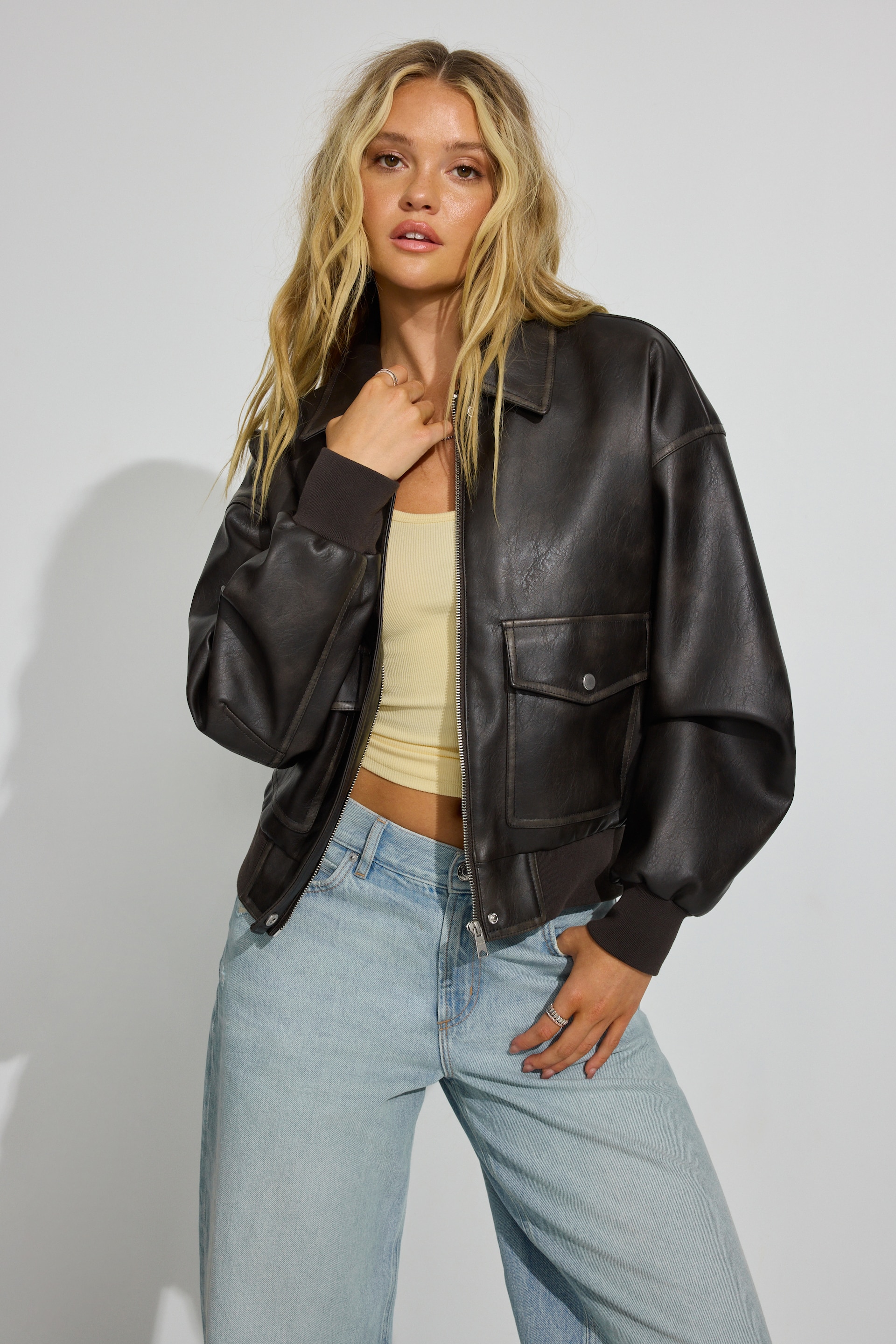 Vintage Faux Leather Jacket Brown | Dynamite